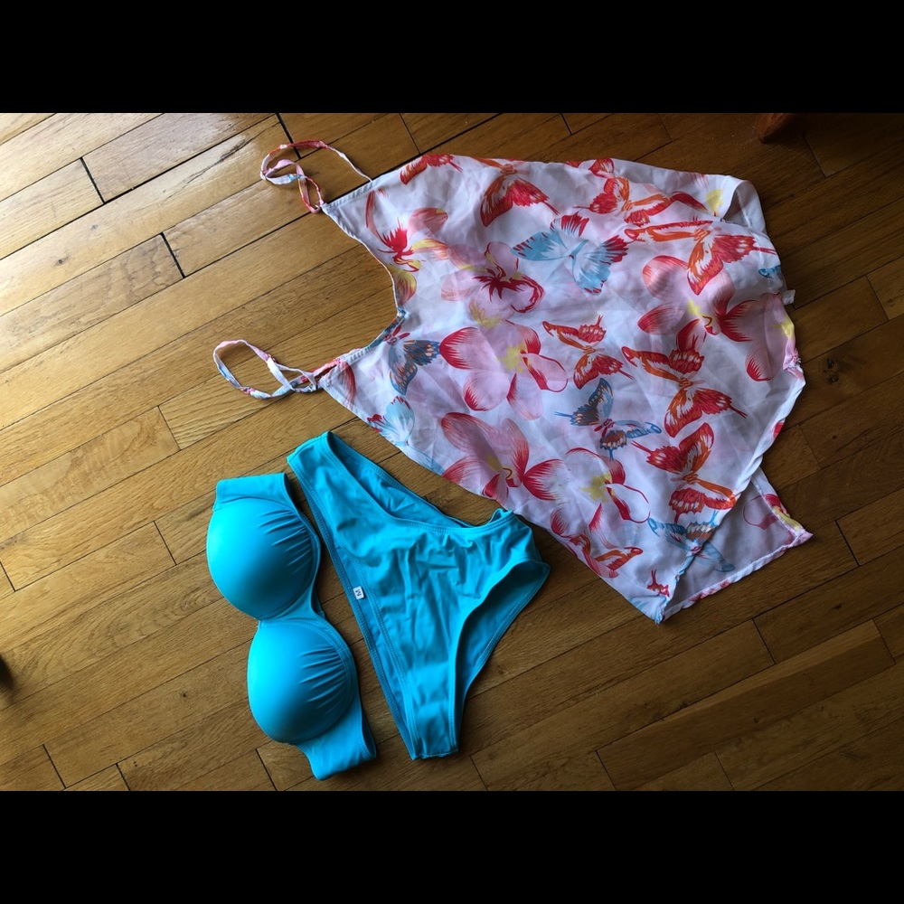 2 piece bathing suit with cover up